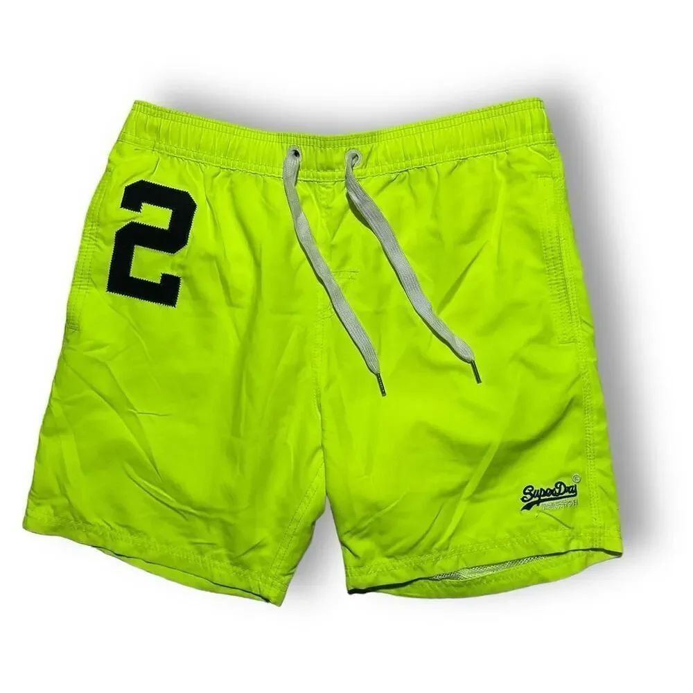 💥 Superdry Neon Swim Trunks Men’s Sz Small |‎ Drawstring Beach Shorts